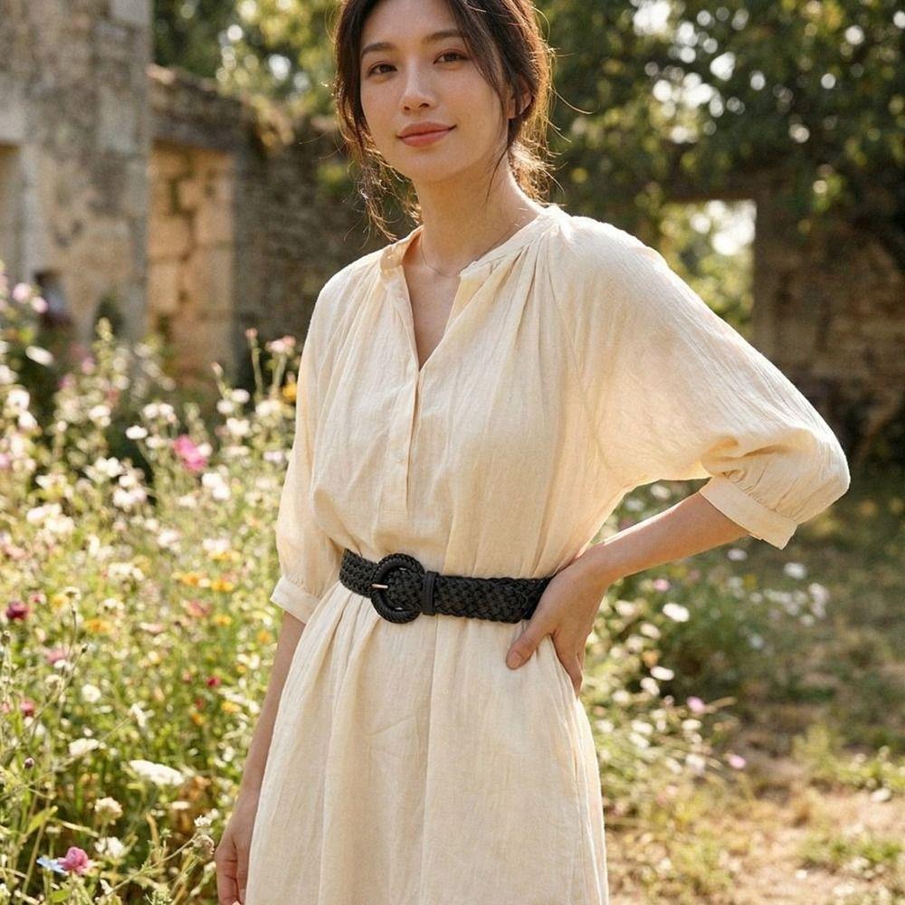 Personality Woven Weave Belt Round Wide Retro Belt Hollow Out PU Leather Bohemian Style Waistband Women