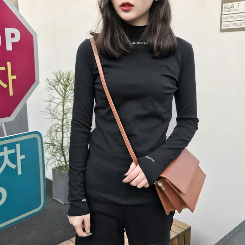 Autumn and Winter New Semi-turtleneck Bottoming Shirt Women's Slim and Thin Velvet Solid Color Long-sleeved T-shirt with Thickened Top