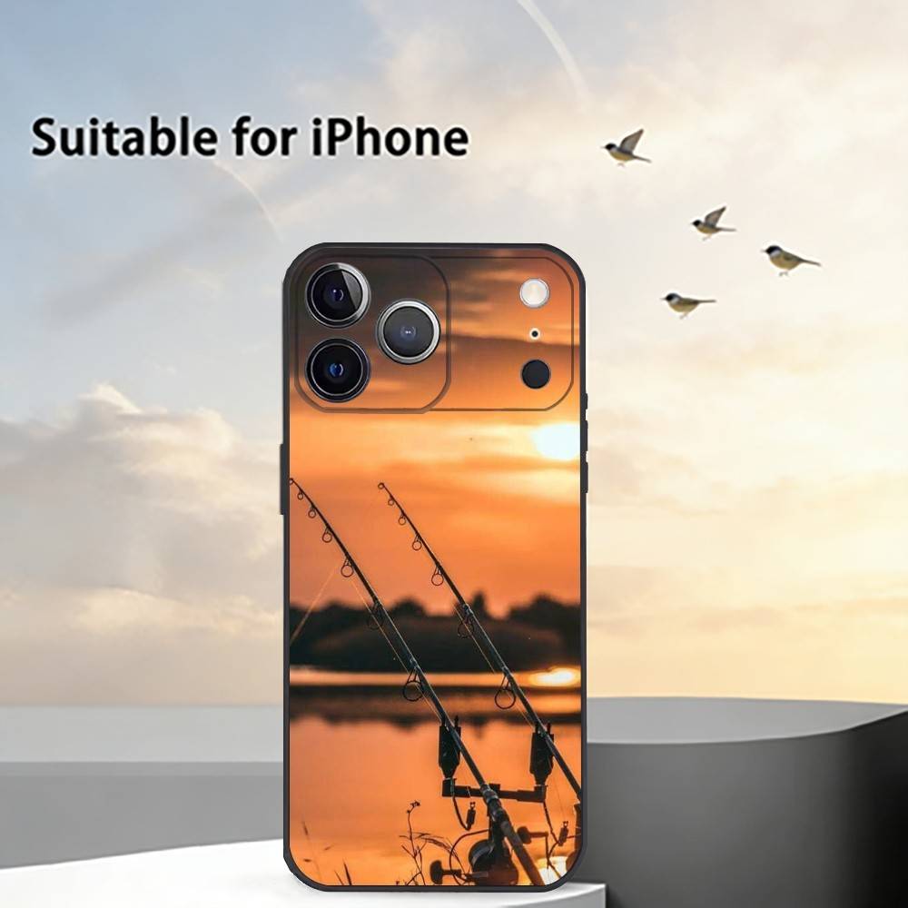 Karpfenfischerei R-Rute Handyhülle Für iPhone 17, 16,15,14,13,12,11 Plus,Pro Max, Andere Weiche Schwarze Hülle