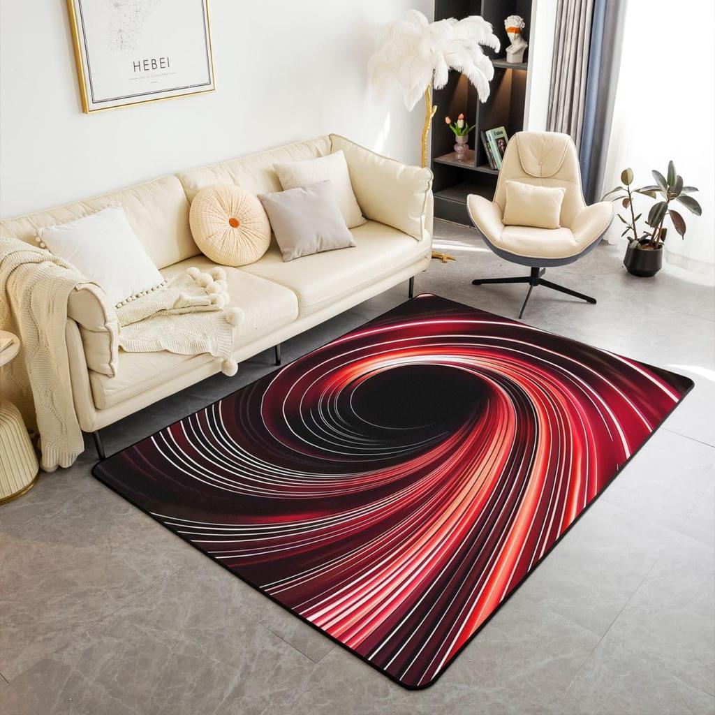 Erosebridal Red and Black Swirl Rugs for Living Room Bedroom - 3D Geometric Abstract Art Area Rug 3 x 5 for Kids Boys Girls, Hole Circle Was