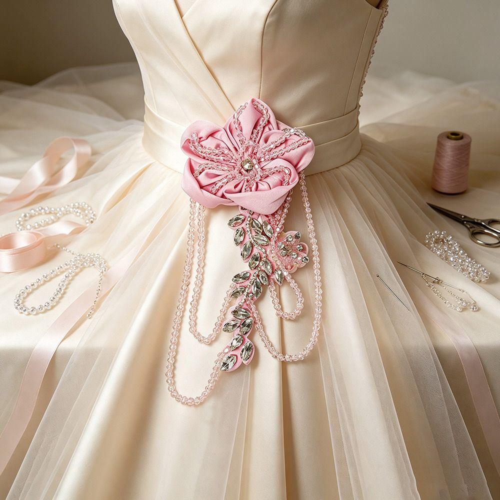 Cloth Fabric Flower Hand Sewn Handmade Flower Fashion Trimming Crystal Tassel  Garment Decoration