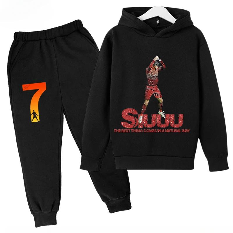 Children's Sports Hoodie Set  Sweatshirt Pants 2-piece Set for Boys and Girls Ronaldo Avatar Printed Kids Clothes Girls