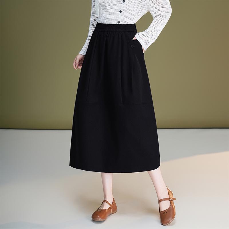Jupe midi bouffante décontractée à taille haute et coupe évasée avec taille élastique