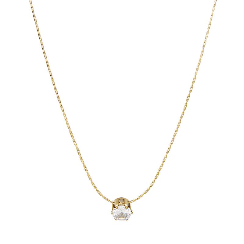 18K Gold Six-Prong Diamond Pendant Necklace - Elegant Summer Clavicle Chain for Women