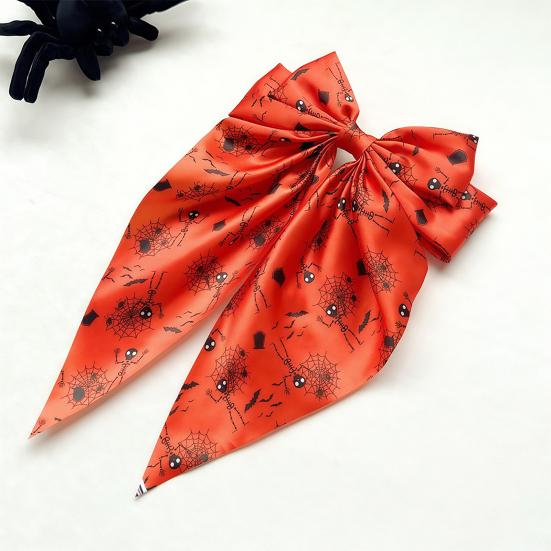 Halloween Decorative Clip Silky Satin Hair Bows for Women, Big Ribbon Bow Clips Girls, Hairstyle Accessory Oversized Long Tail Barrettes,