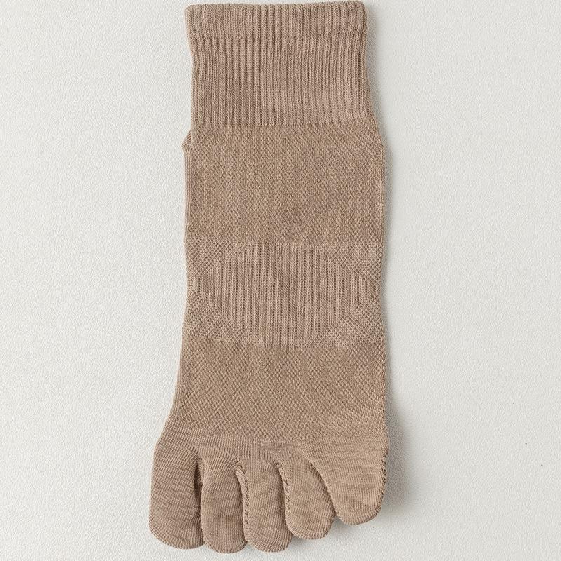 Men's Mid-Calf Five-Toe Cotton Socks - Spring/Summer, Sweat-Wicking, Deodorizing, Solid Color, Seamless, Long, Mesh, Sports, Split-Toe.