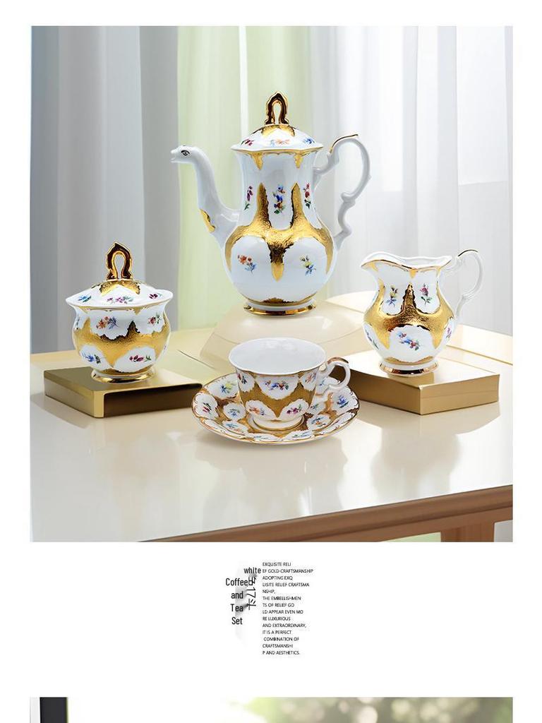 Karosa European Relief Gold Coffee Cup Set - Luxury Gold-Trimmed High-Temperature Bone China Cups & Saucers in Gift Box