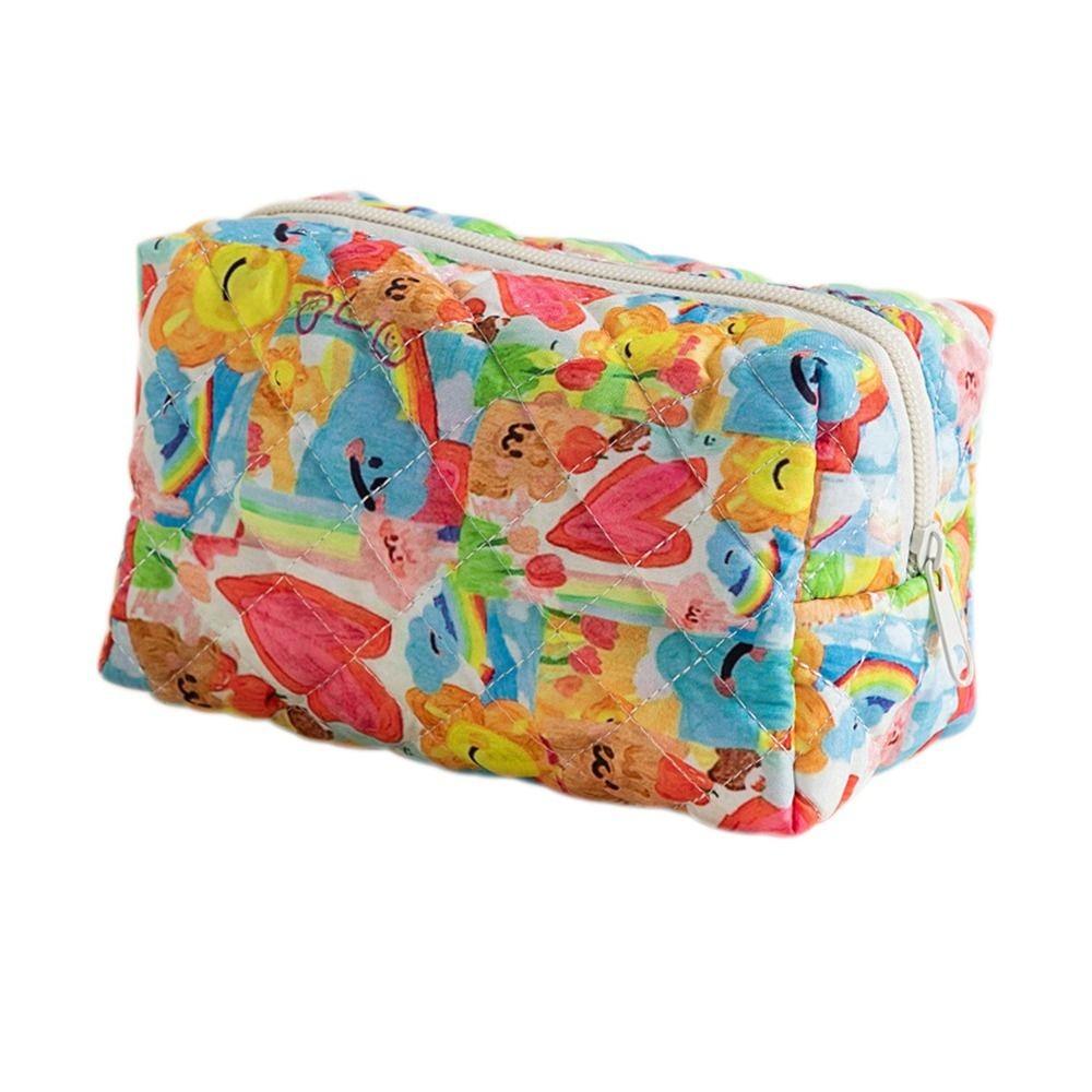 Portable Flower Printed Cosmetic Bag Large Capacity Travel Organizer Makeup Bag Storage Bag