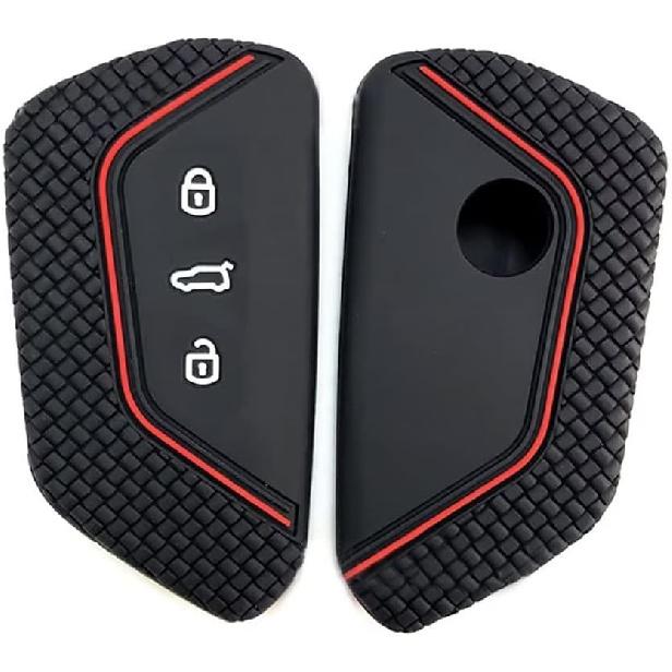 Key Fob Cover Silicone Key Case Protective Sleeve Remote Accessories Compatible with VW Volkswagen MK8 Golf 8 GTI Skoda Octavia 3 Button Car Key