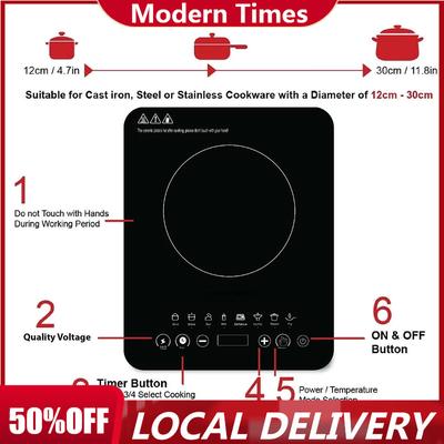 [SG Stock]2000W Induction Cooker Waterproof Ultra Slim Electric Cooker Touch Control Panel Touch Screen