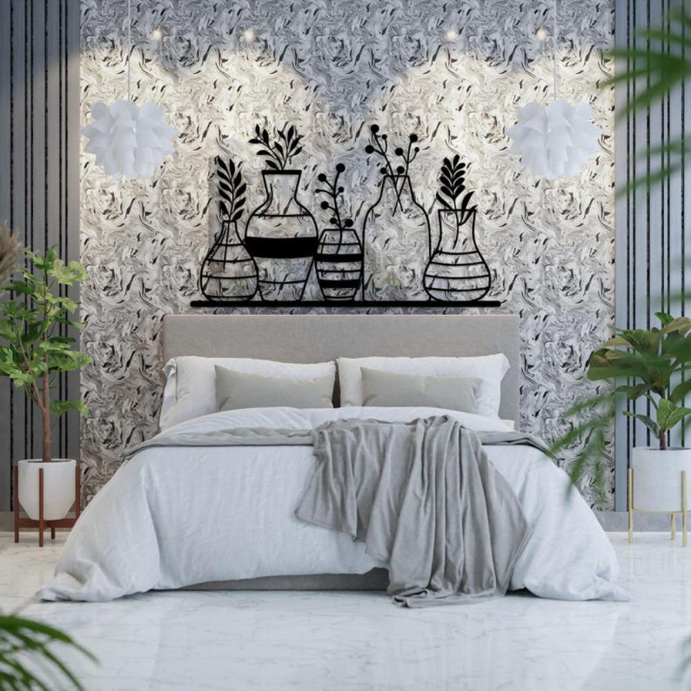 Wrought Iron Vase Wall Art Minimalist Metal Silhouette Home Decor