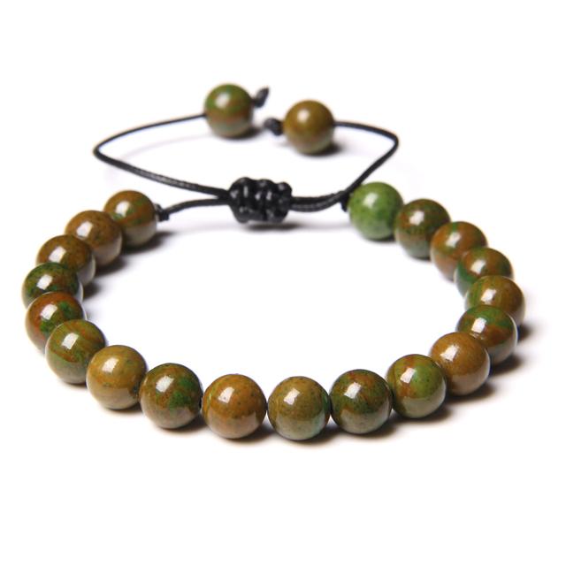 Pulseira trançada de pedra natural, jades verdes, turquesas africanas, contas, pulseiras de corda ajustáveis para homens e mulheres, presente criativo