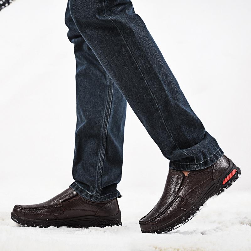 Pánské zimní kožené ležérní boty mokasíny luxusní značky pohodlné teplé plyšové pánské společenské boty nadměrná velikost 38-46