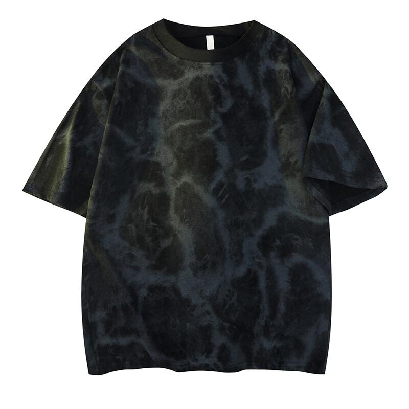 Pánská letní trička s kulatým výstřihem Pánská ležérní trička s krátkým rukávem Pánská trička s gradientním tie-dye ležérním stylem Módní topy v anglickém stylu