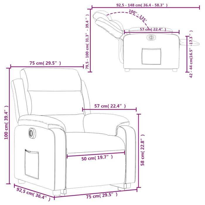 VidaXL Fauteuil Inclinable Électrique, Chaise de Relaxation avec Dossier et Repose-pied Réglables, Siège de Salon, Moderne, 3205124