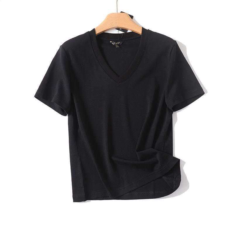 MD Women Clothes Casual Style Basic Versatile White Skin-friendly Pure Cotton V-neck Short Sleeve T-shirt Female 06832542250