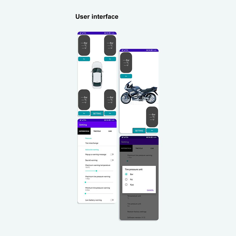 Car TPMS Tire Pressure Monitoring System Mobile Phone Display Bluetooth-compatible Tyre Pressure Monitoring System Accessories