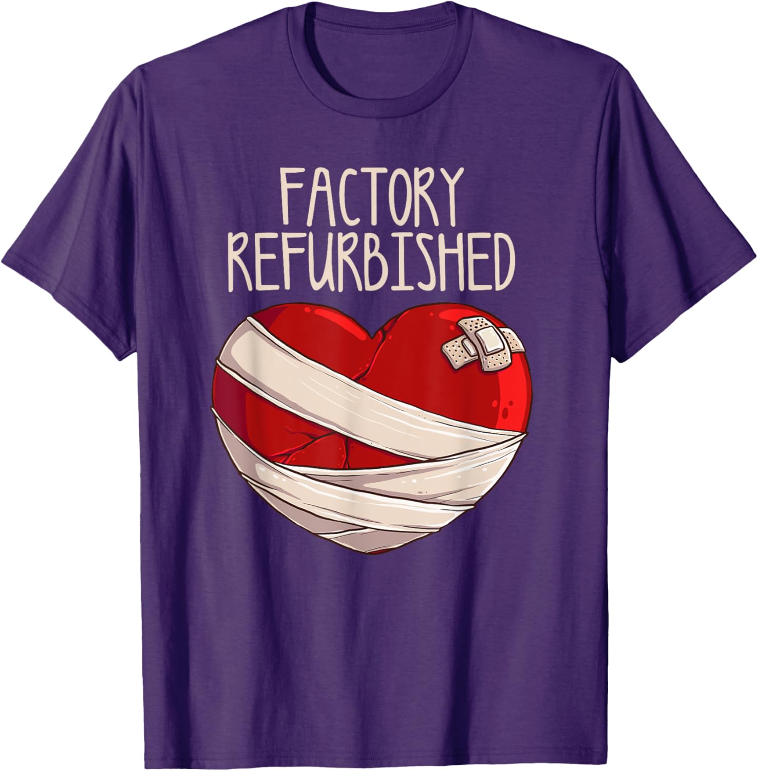 Factory Refurbished Broken Heart Bandaged Graphic Tee Men Casual Cotton Short Sleeve T-Shirt S