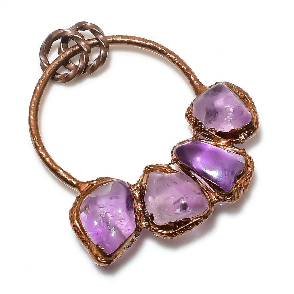 Wisiorek z ametystu, biżuteria z kamieni szlachetnych, wisiorek elektroformowany z miedzi, prezent dla kobiet, ręcznie robiony wisiorek