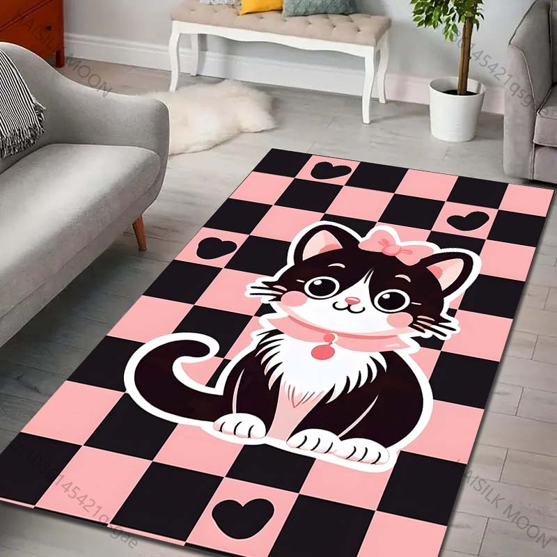 1PC Cute Kitten Pink Print Carpet for Living Room Bedroom Sofa Home Decoration Non-slip Floor Mat Modern Rugs Luxury Gifts