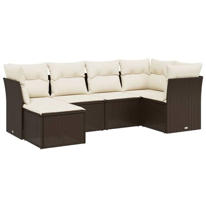 VidaXL Salon de Jardin avec Coussins 6 pcs, Canapés de Terrasse, Ensemble de Meubles de Patio, Mobilier d'Extérieur, Marron 3263179