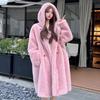 Winter new hooded loose long fur coat environmentally friendly fur integrated imitation mink fleece fur coat
