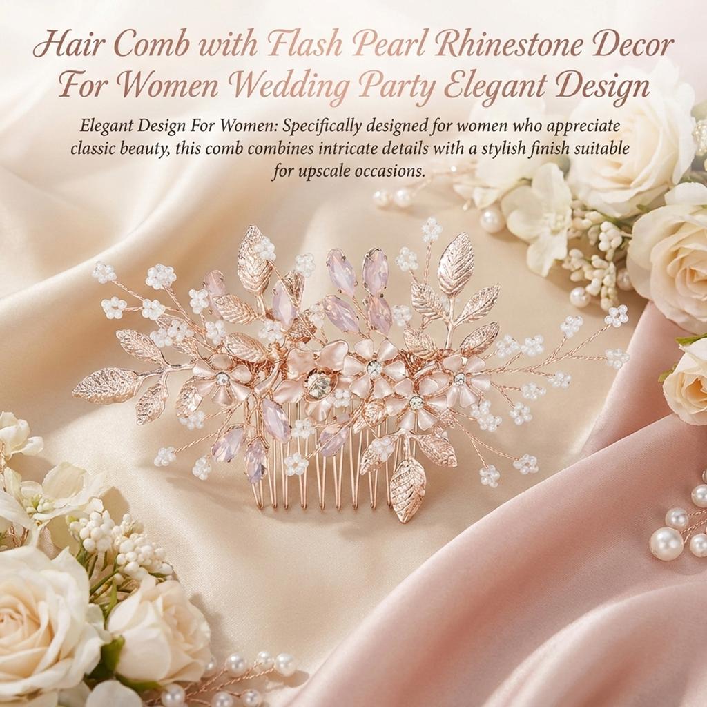 Hair Comb with Flash Pearl Rhinestone Decor For Women Wedding Party Elegant Design