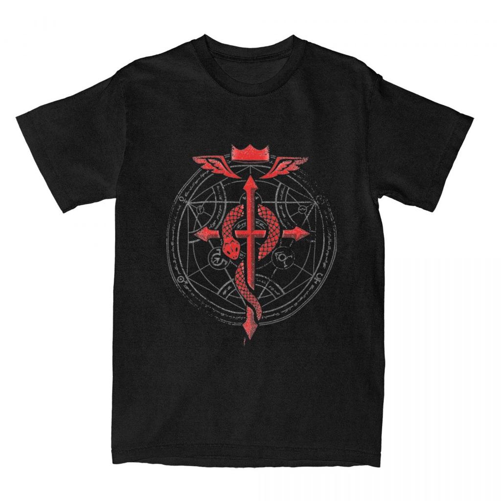Men Fullmetal Alchemists Fusion T Shirt Alchemy Crossing Pure Cotton Clothing Crazy Short Sleeve Round Neck Tee Shirt T-Shirts