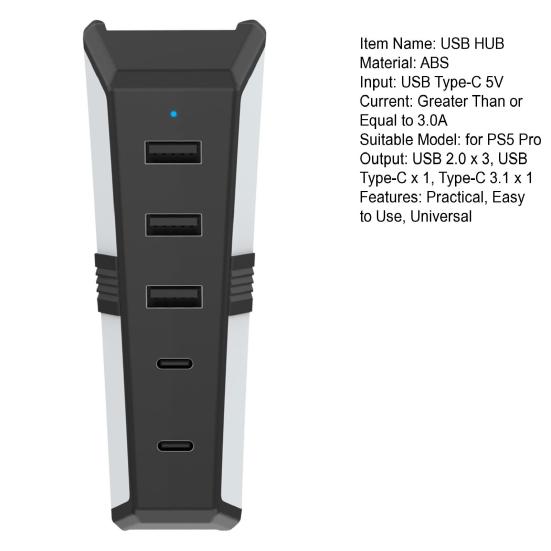5 Porter Laderadapter USB-hub Rask Dataoverføring Enkel å Bruke Universell Spillkonsoll Type-C 3.1 USB-utvider for PS5 Pro