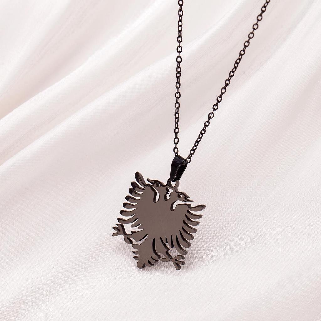 TOHM Unisex Double Eagle Pendant Necklace - Stainless Steel Albanian Eagle Design