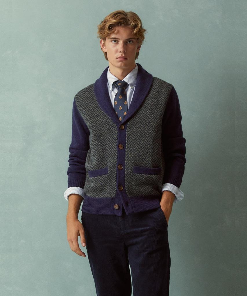 Brooks Brothers Wool Herringbone Shawl Cardigan (Multi) (Bbwcmff401)
