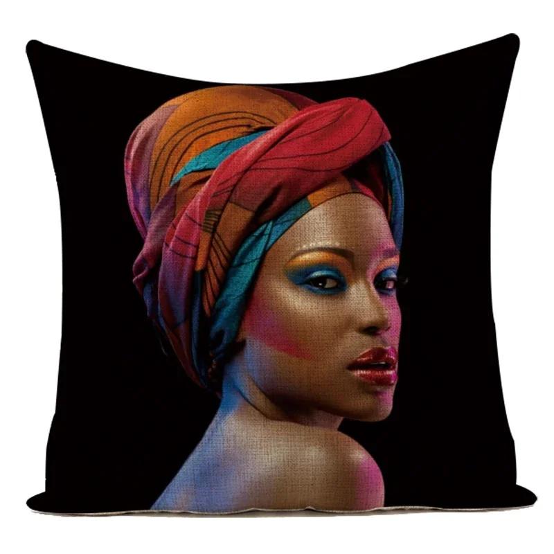 Fashion African Girl Lady Oil Painting Black Women Home Art Decoration Sofa Throw Pillow Case Polyester Cushion Cover