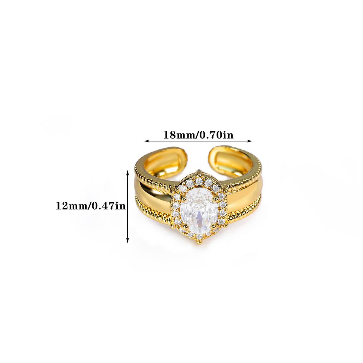 

Luxury Big Zircon Geometric Stainless Steel Rings for Women Mama 18K Gold-plated Anti Rust Ring Wedding Jewelry Accessories Gift Adjustable