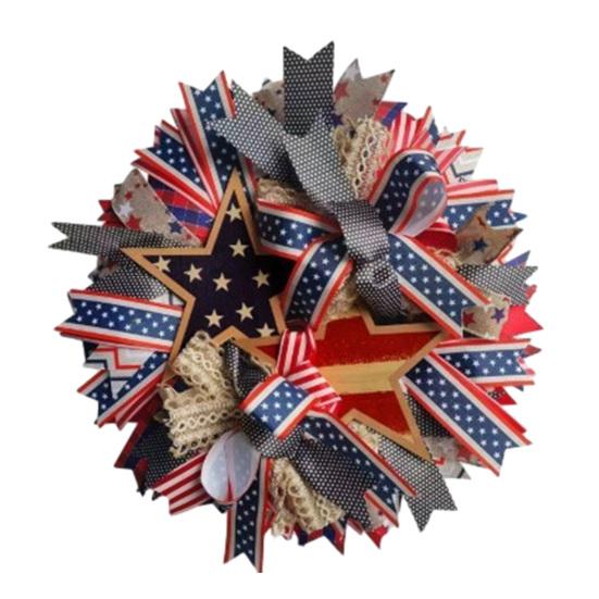 

4th of July Patriotic Door Wreath Red Blue White Star Eagle Wooden Welcome Sign Wreath for Independence Day Memorial Day Home Wall Outdoor Indoor 30cm B