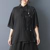DIMANAF 2026 New Summer Autumn Plus Size Women Blouse Shirt Fashion Lady Tops Tees Loose Oversized Casual Button Print Black Shirt