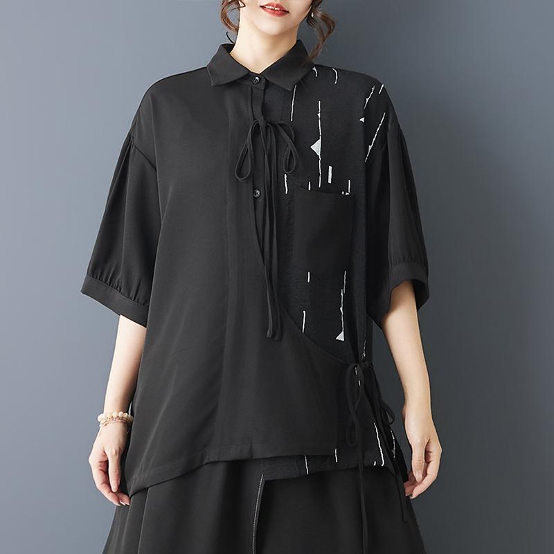 DIMANAF 2026 New Summer Autumn Plus Size Women Blouse Shirt Fashion Lady Tops Tees Loose Oversized Casual Button Print Black Shirt