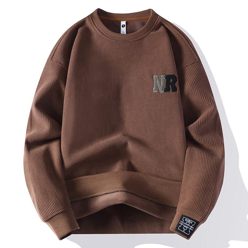 Autumn and Winter New Fleece Thickened Sweater Men's Crew Neck Jumper Top