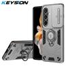KEYSION Shockproof Armor Case for Samsung S25 FE 5G Camera Lens Protection Ring Stand Phone Back Cover for Galaxy S25 FE 5G