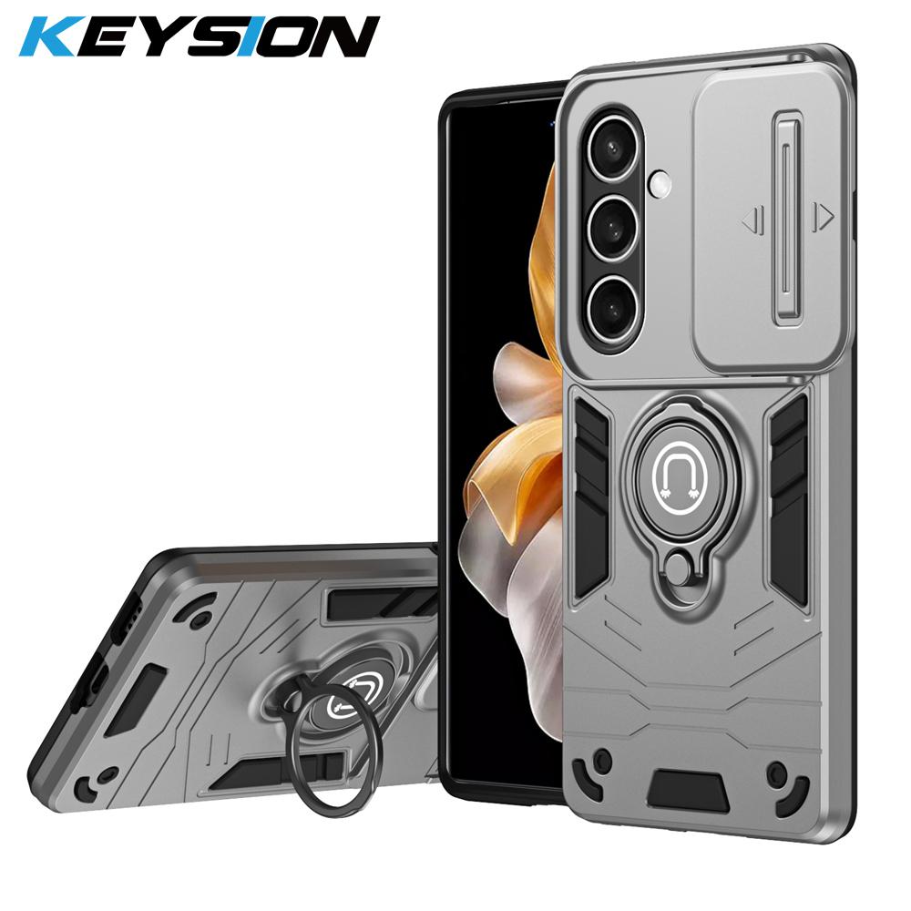 

KEYSION Shockproof Armor Case for Samsung S25 FE 5G Camera Lens Protection Ring Stand Phone Back Cover for Galaxy S25 FE 5G for Galaxy S25 FE серый