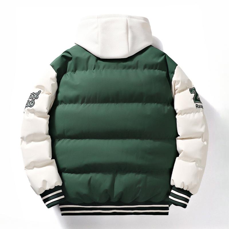 Herren Winter Mode Jacke Mode Fake Zweiteiler Mit Kapuze Buchstaben Bedruckt Brotjacke Gesteppte Jacke