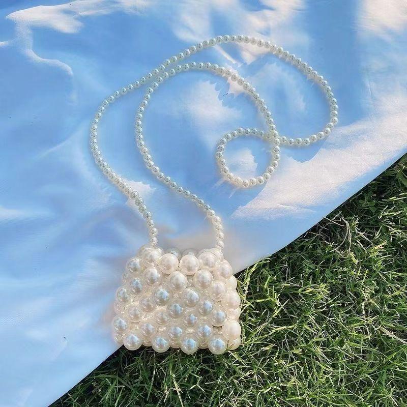 Women's 2024 Summer Trendy Pearl Chain Mini Lipstick Messenger Bag