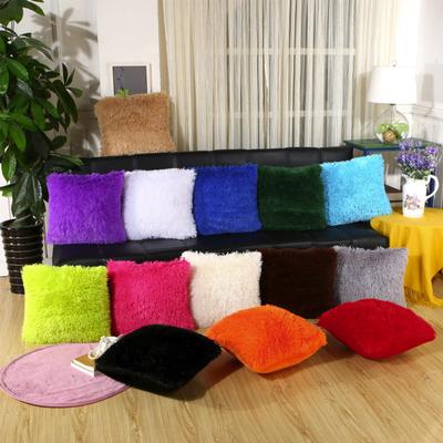 Plush Cushion Cover Sofa Lumbar  Cover Home Decoration Solid Colorful