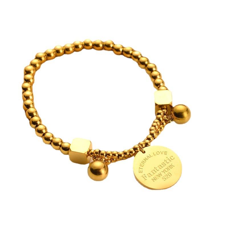 316L Edelstahl Scheiben Buchstaben Charms Armband für Damen Mode Perlenkette Armschmuck Party Lässiges Geschenk