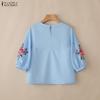 ZANZEA Blusa holgada informal con cuello redondo y manga 3/4 con estampado floral para mujer
