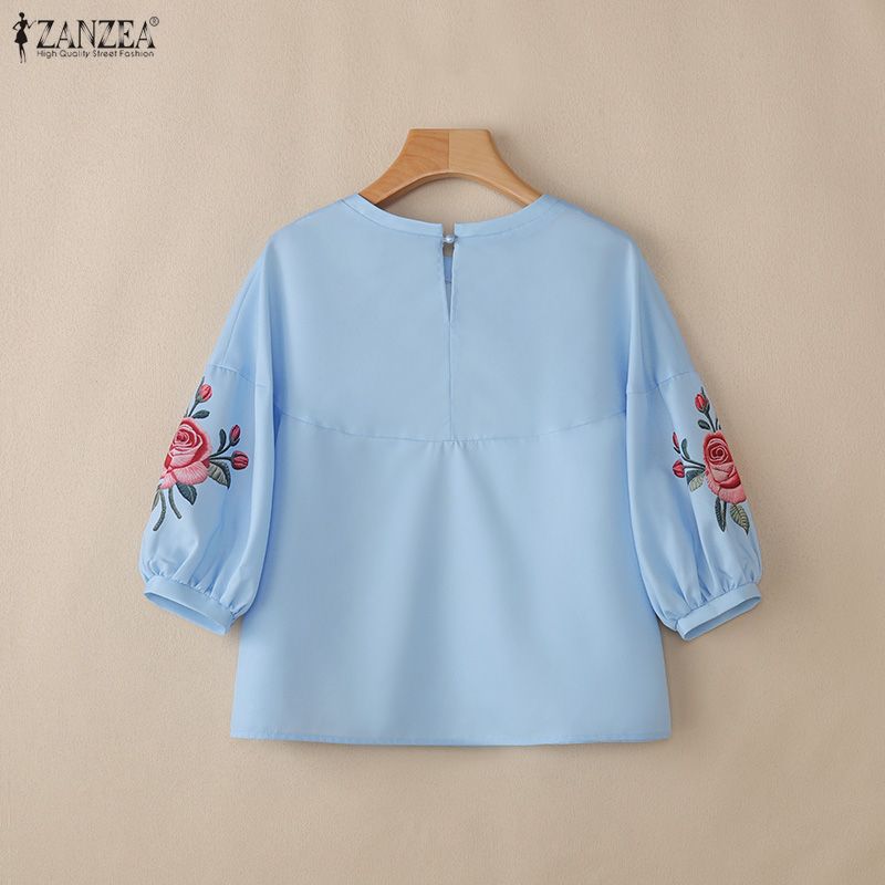 ZANZEA Blusa holgada informal con cuello redondo y manga 3/4 con estampado floral para mujer