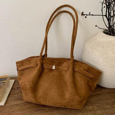 Vintage Suede Large Capacity Frosted Tote Bag Women's Winter New Fashion Simple Handbag Shoulder Basket Bag