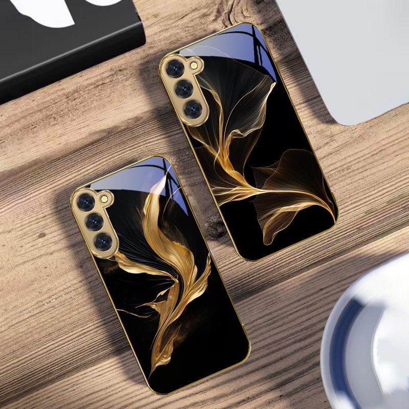 Schwebendes goldenes Band Für Samsung Galaxy S20 FE S21 S22 S23 Plus S24 Ultra 25Ultra S21+ S9+ S22Plus Goldene Glas-Handyhülle