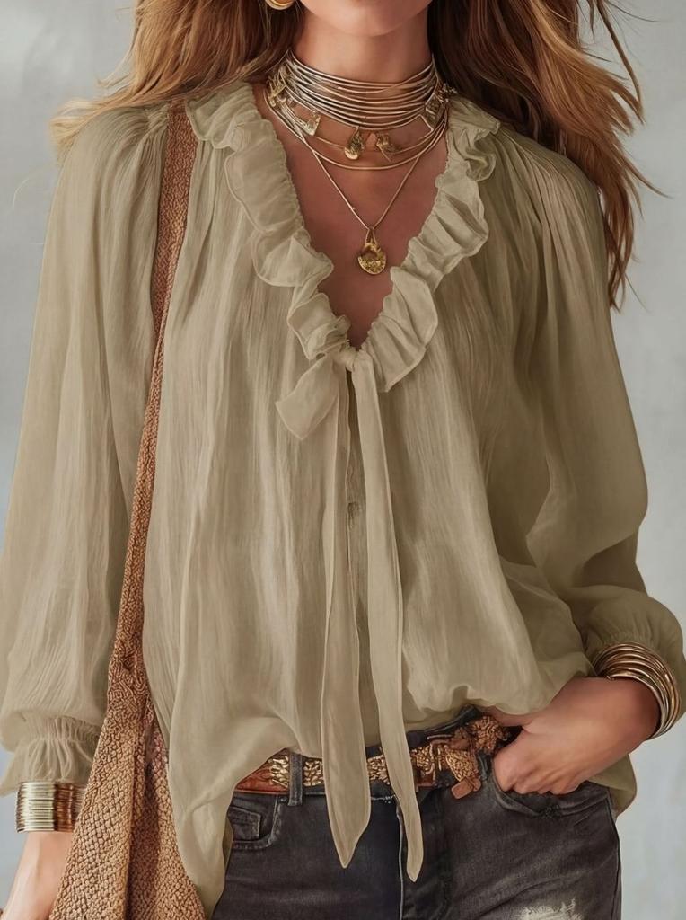 Streetwear Style Ladies V Neck Shirt With Splicing Design For Casual Wear
