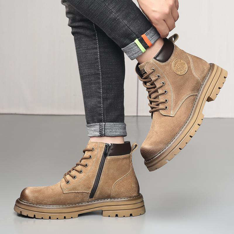 Fashion Thick-soled Anti-slip Outdoor Casual Shoe Comfortable and Durable Short Boots for Autumn and Winter Men's Retro Suede Work Boots