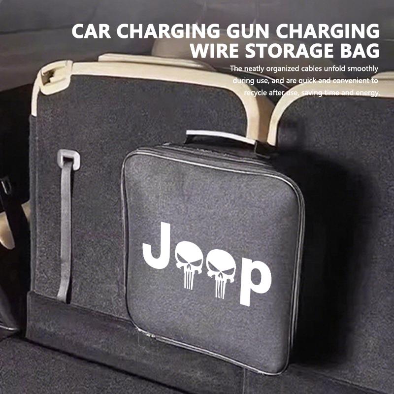 For Jeep Car Charging Cable Storage Bag Sockets Charging Gun Organizer Accessories Grand Cherokee Patriot Renegade Compass AKN1